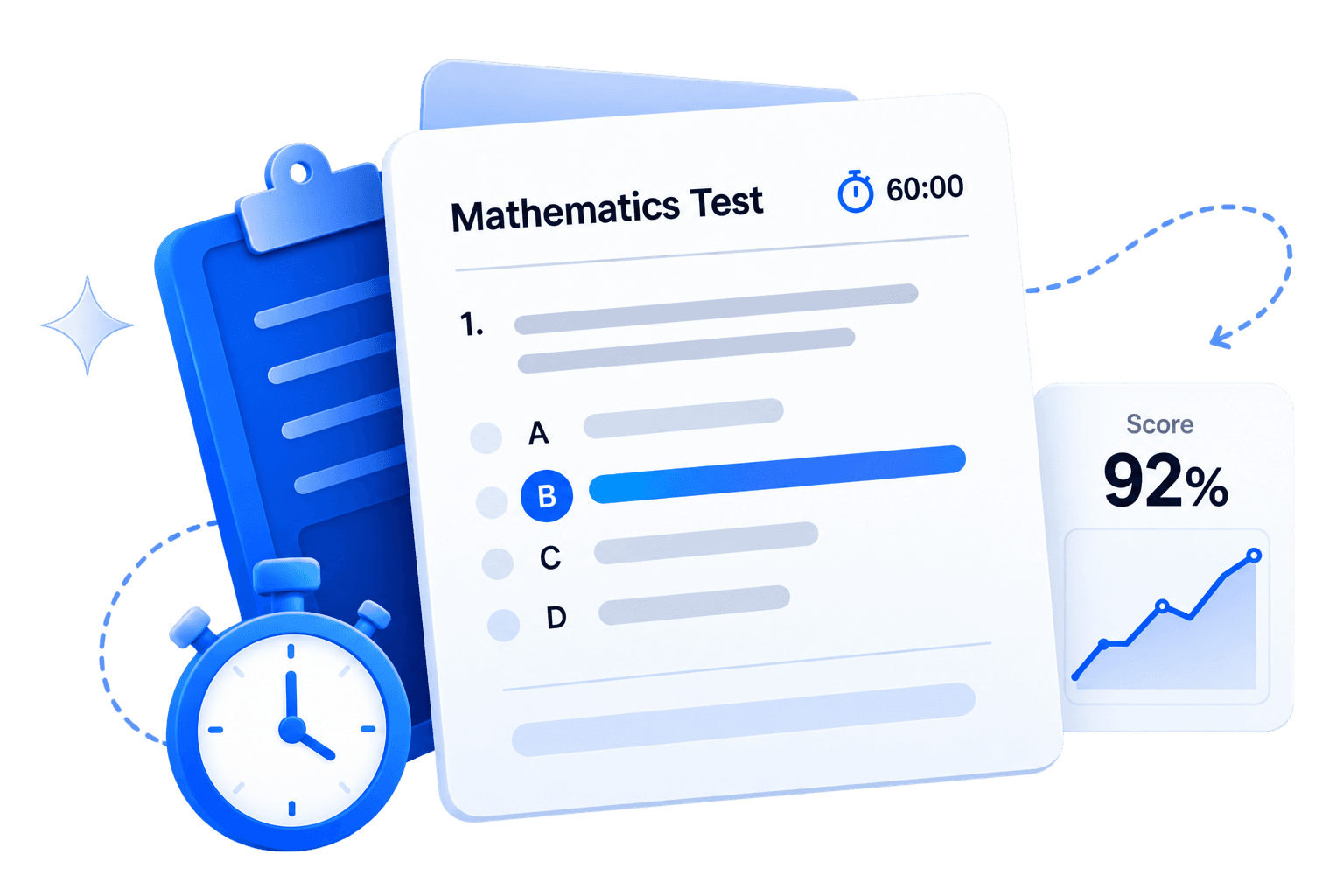 Mathematics test interface with score analytics